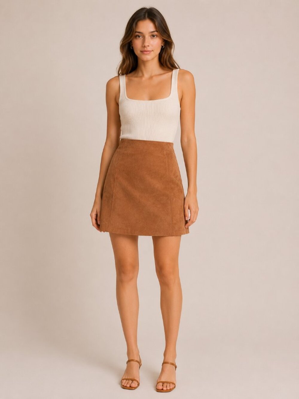 Babaton Camel Suede Mini Skirt
